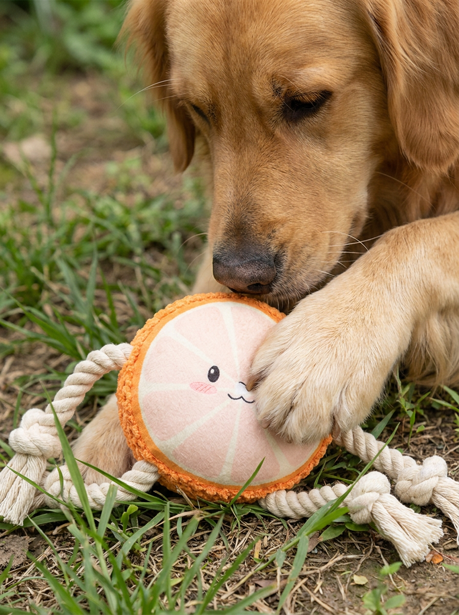 Avolo avocado dog toy pressed under a dog's paw on grass