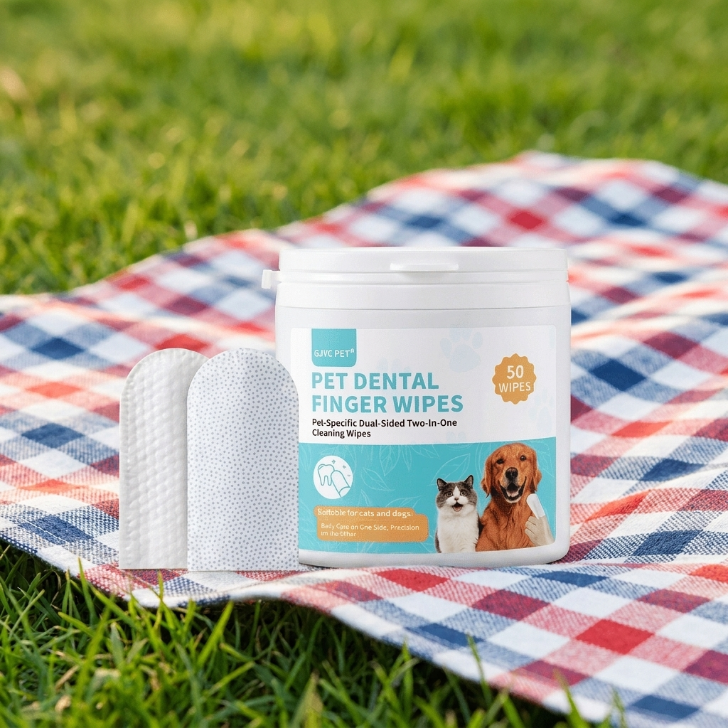 Fingerly finger wipes on a woven picnic blanket on grass