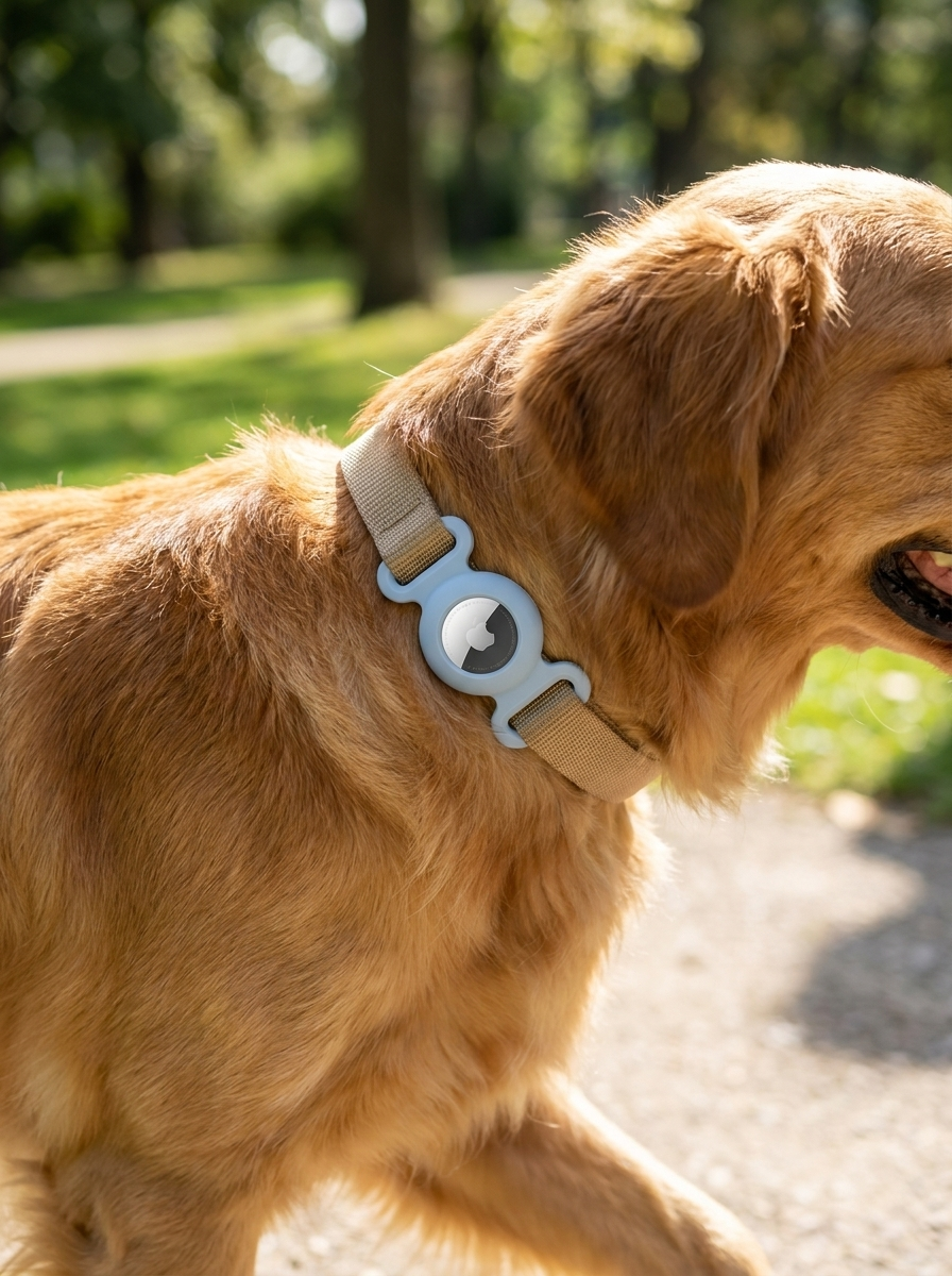 Tagalo AirTag holder sitting flush against collar webbing